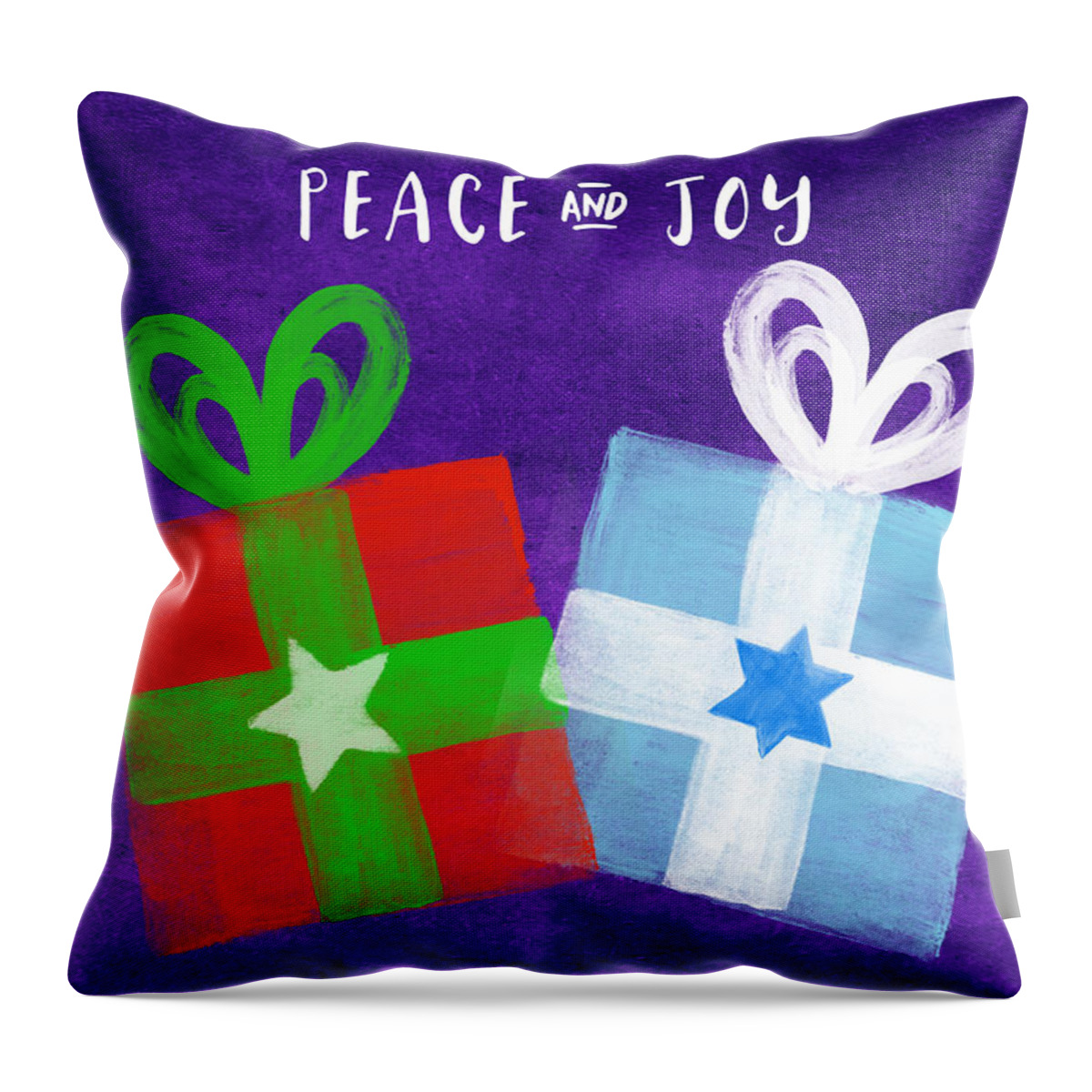 Peace Throw Pillow featuring the painting Peace and Joy- Hanukkah and Christmas Card by Linda Woods by Linda Woods