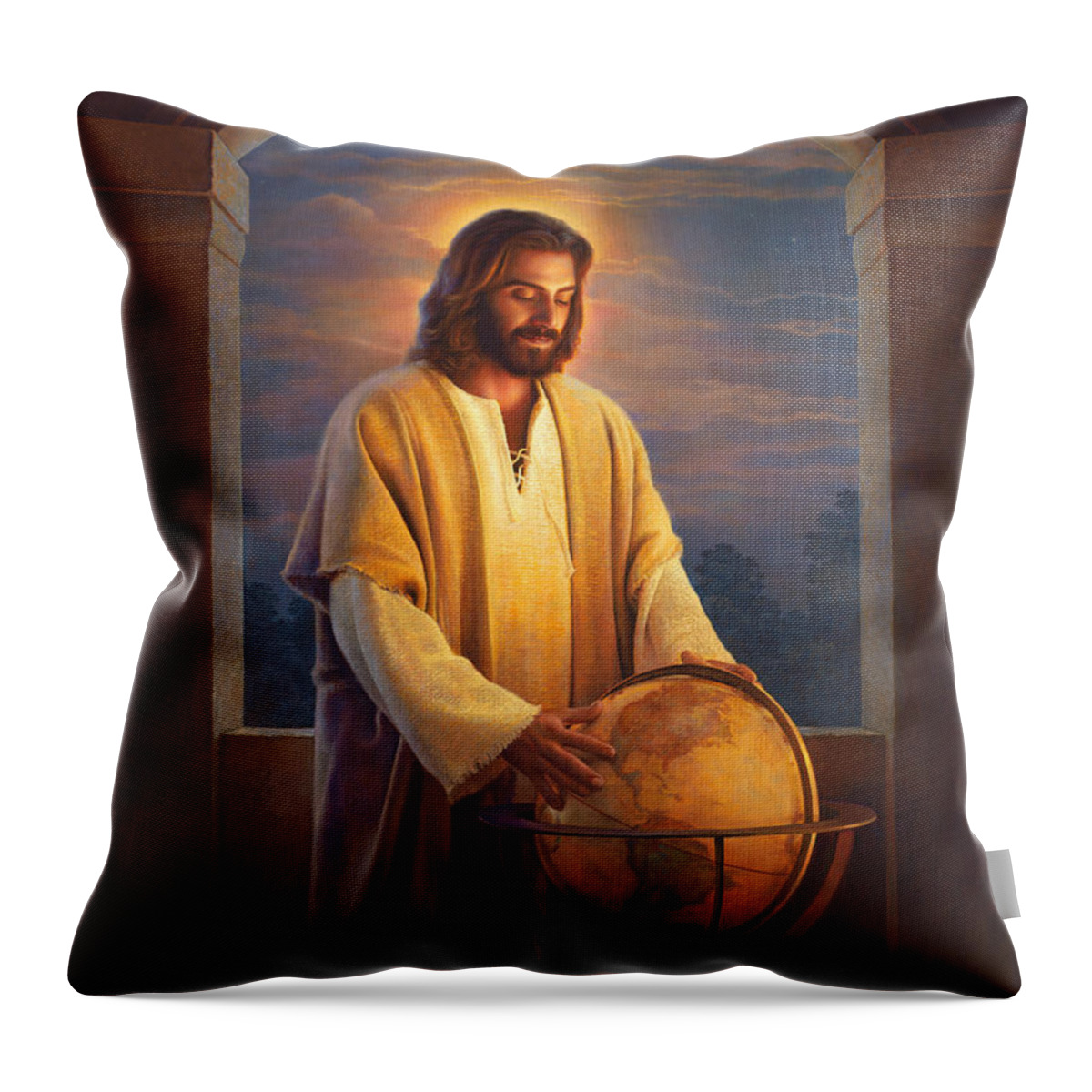 Jesus Throw Pillow featuring the painting Peace on Earth by Greg Olsen