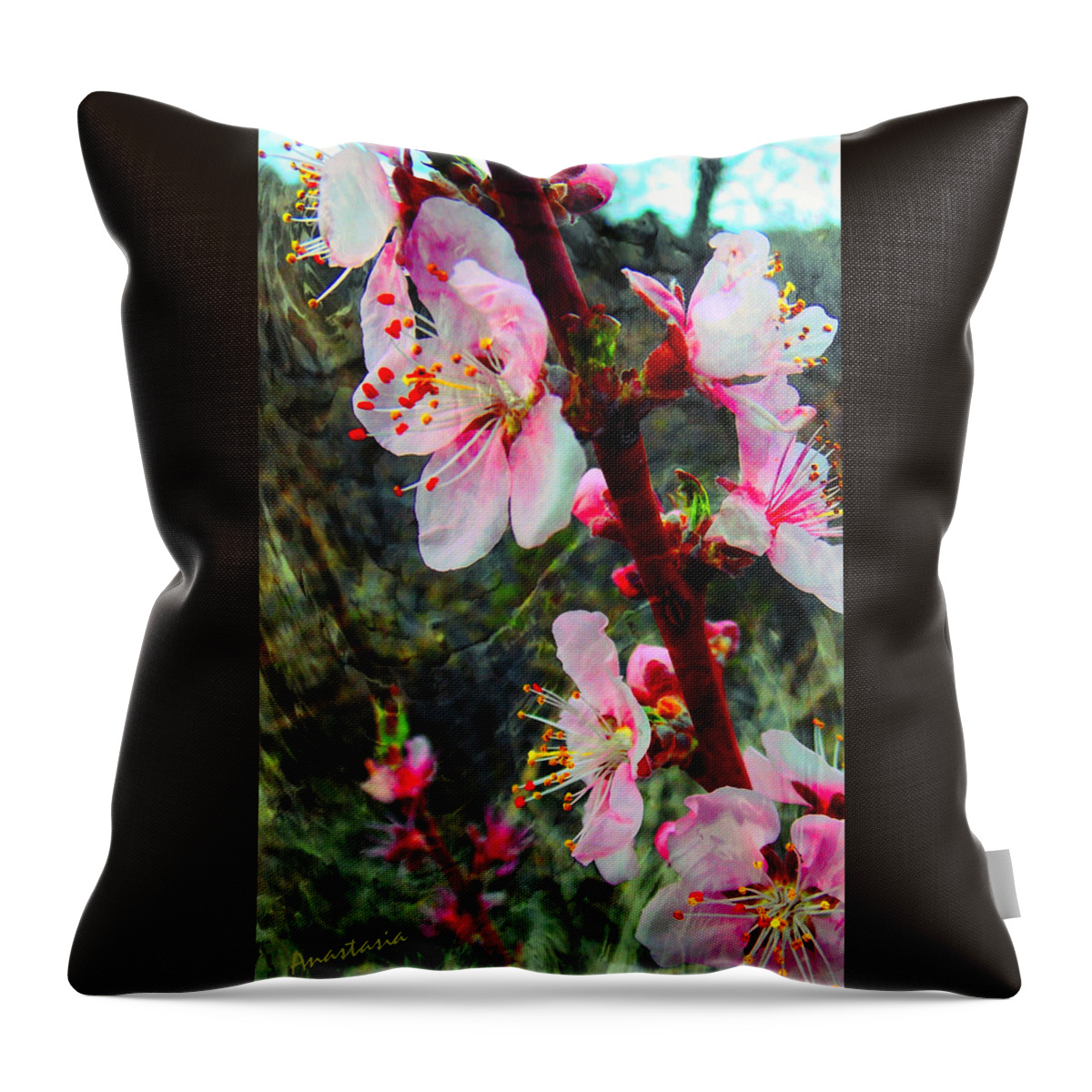 Pink Flowers Throw Pillow featuring the photograph Peach Blossoms on a Windy Day by Anastasia Savage Ealy