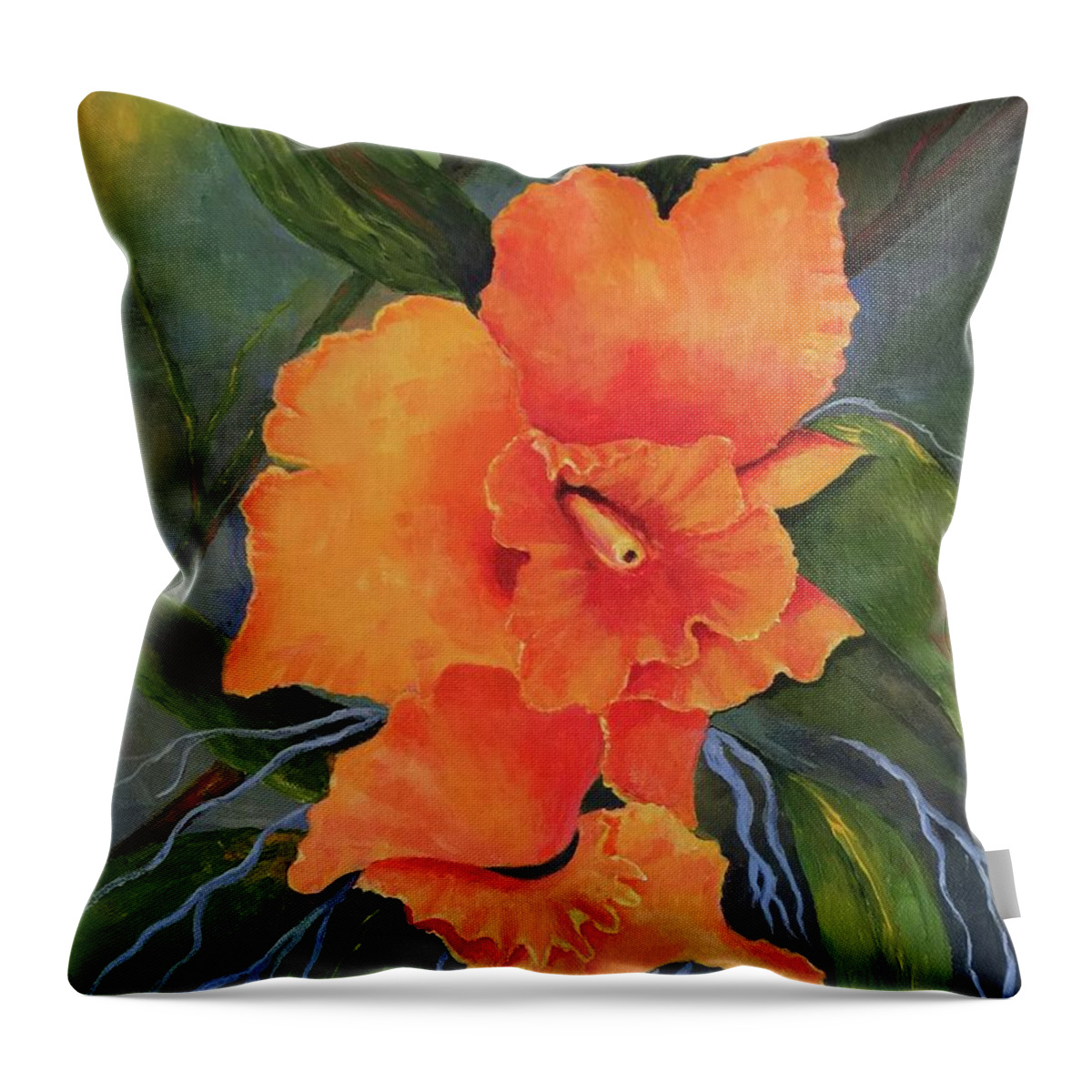 Orchid Throw Pillow featuring the painting Peach Blush Orchid by Jane Ricker