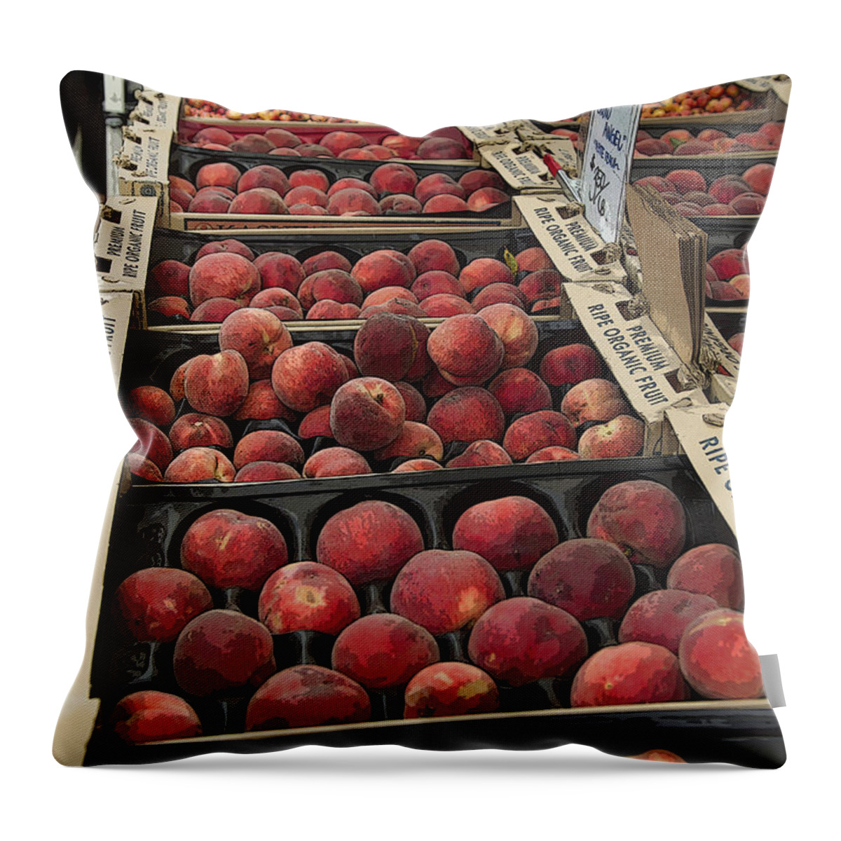 Market Throw Pillow featuring the photograph Peaches and by Jeanette French