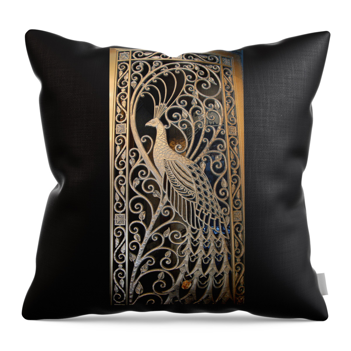 The Palmer House Throw Pillow featuring the photograph Peacock Door II - The Palmer House in Chicago by Suzanne Gaff