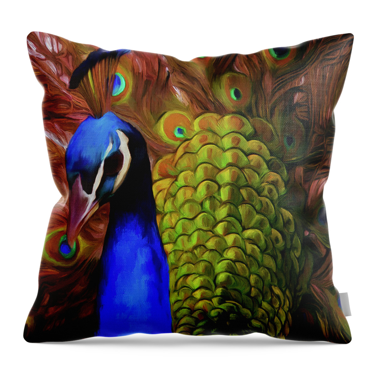Peacock Feather Throw Pillow featuring the painting Peacock feathers by Gull G