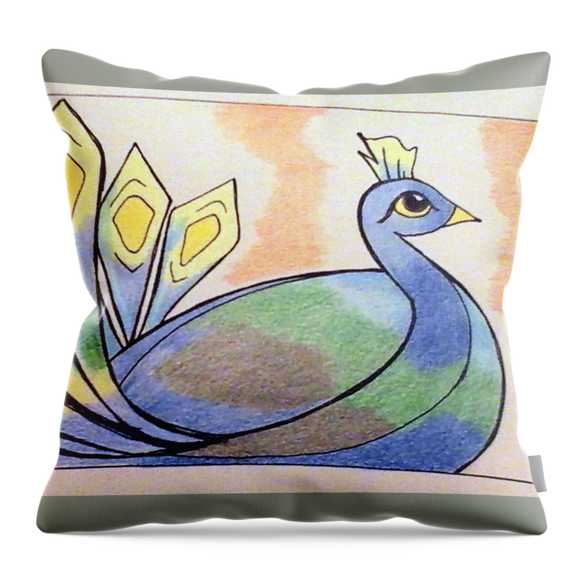 Coloring Throw Pillow featuring the drawing Peacock by Loretta Nash