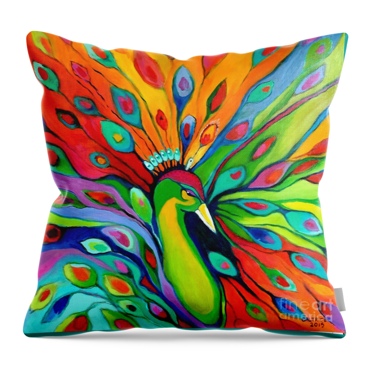 Bird Throw Pillow featuring the painting Peacock on the 4th of July by Alison Caltrider
