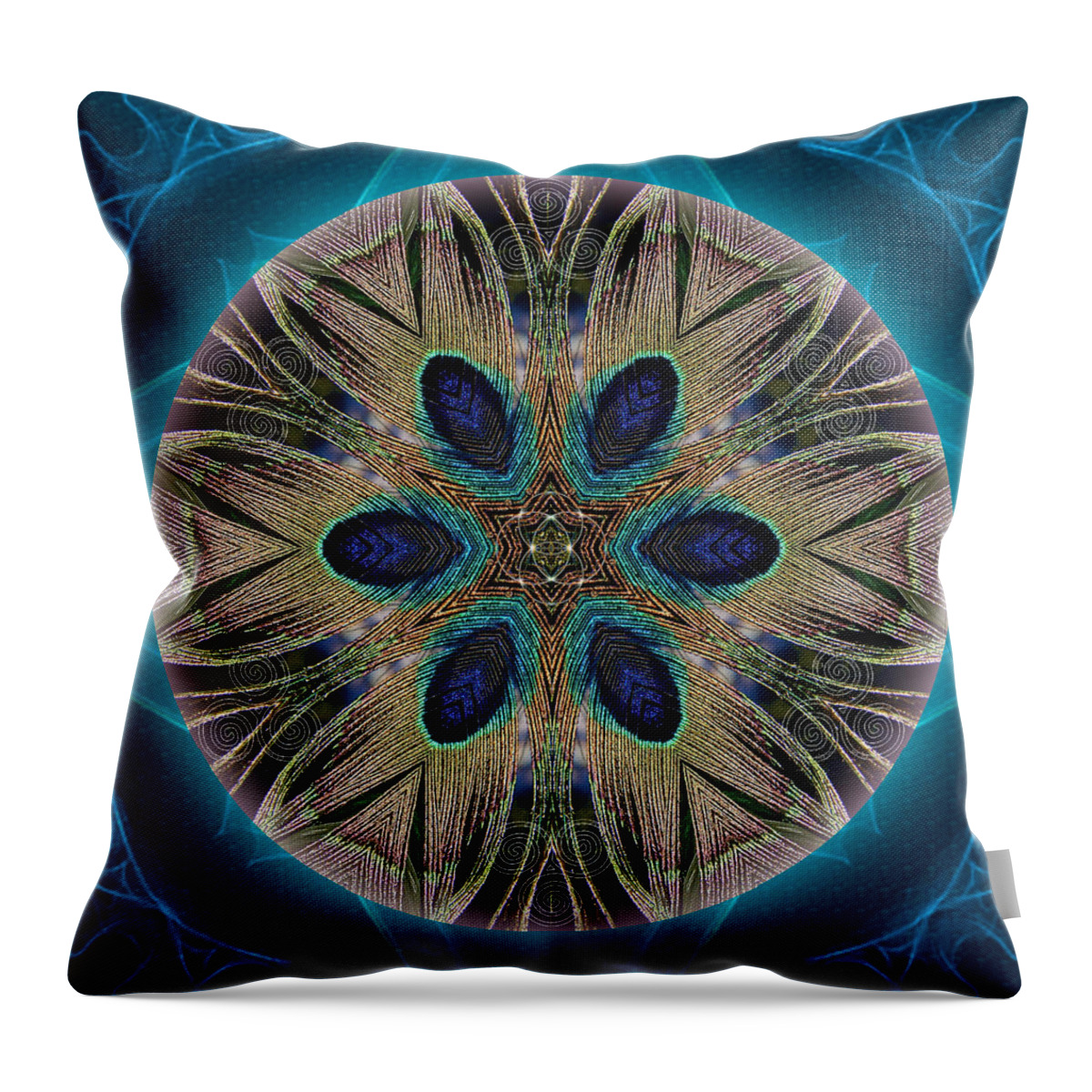 Mandala Throw Pillow featuring the mixed media Peacock Power by Alicia Kent