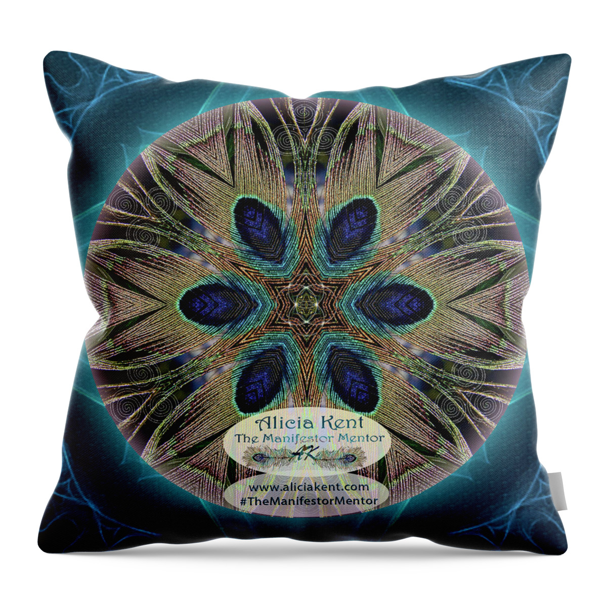 Yoga Mat Throw Pillow featuring the digital art Peacock Power Custom Logo by Alicia Kent