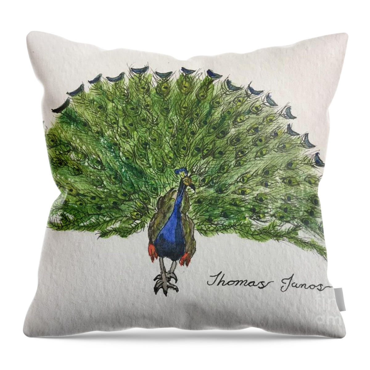 Peacock Throw Pillow featuring the painting Peacock by Thomas Janos