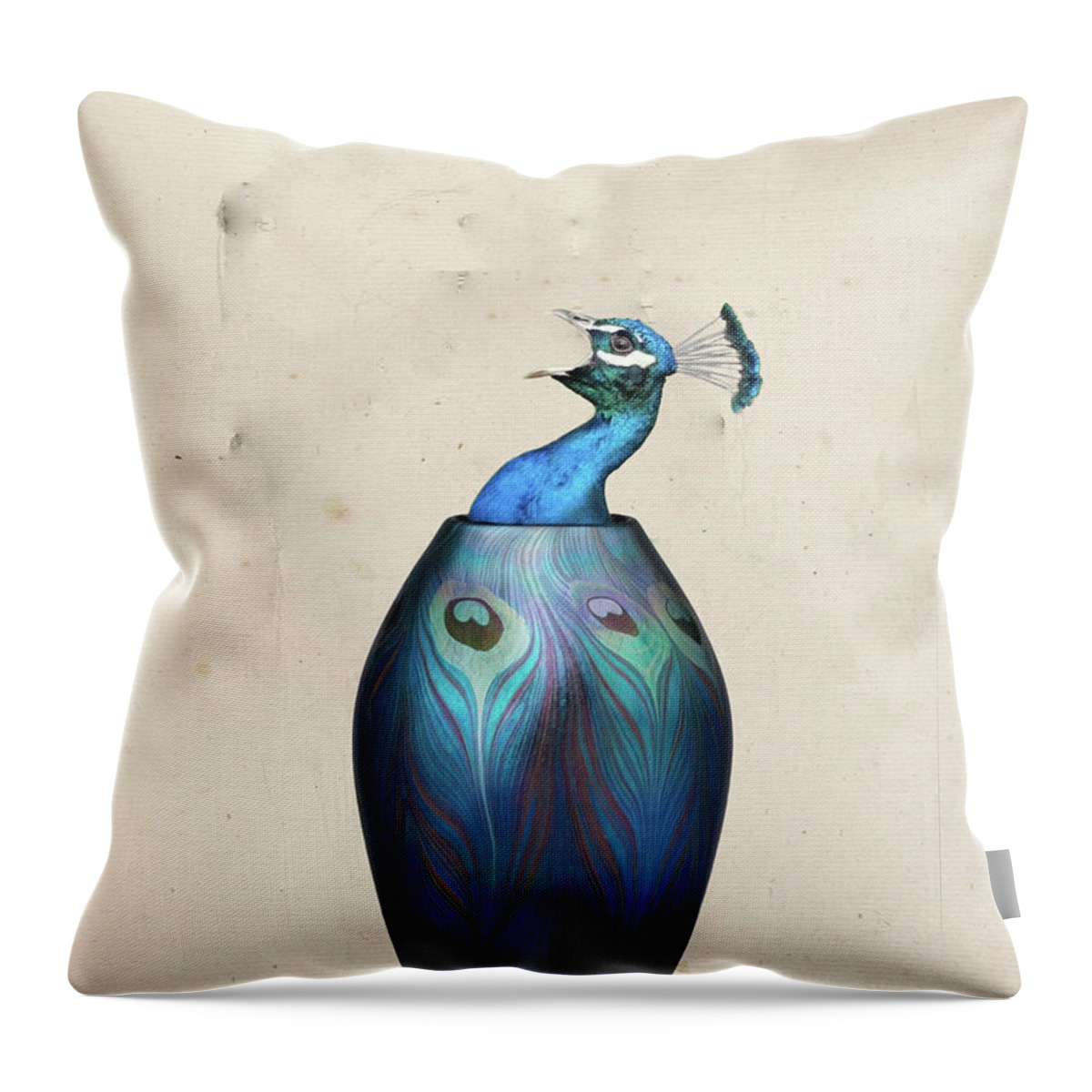 Vase Throw Pillow featuring the digital art Peacock vase by Keshava Shukla