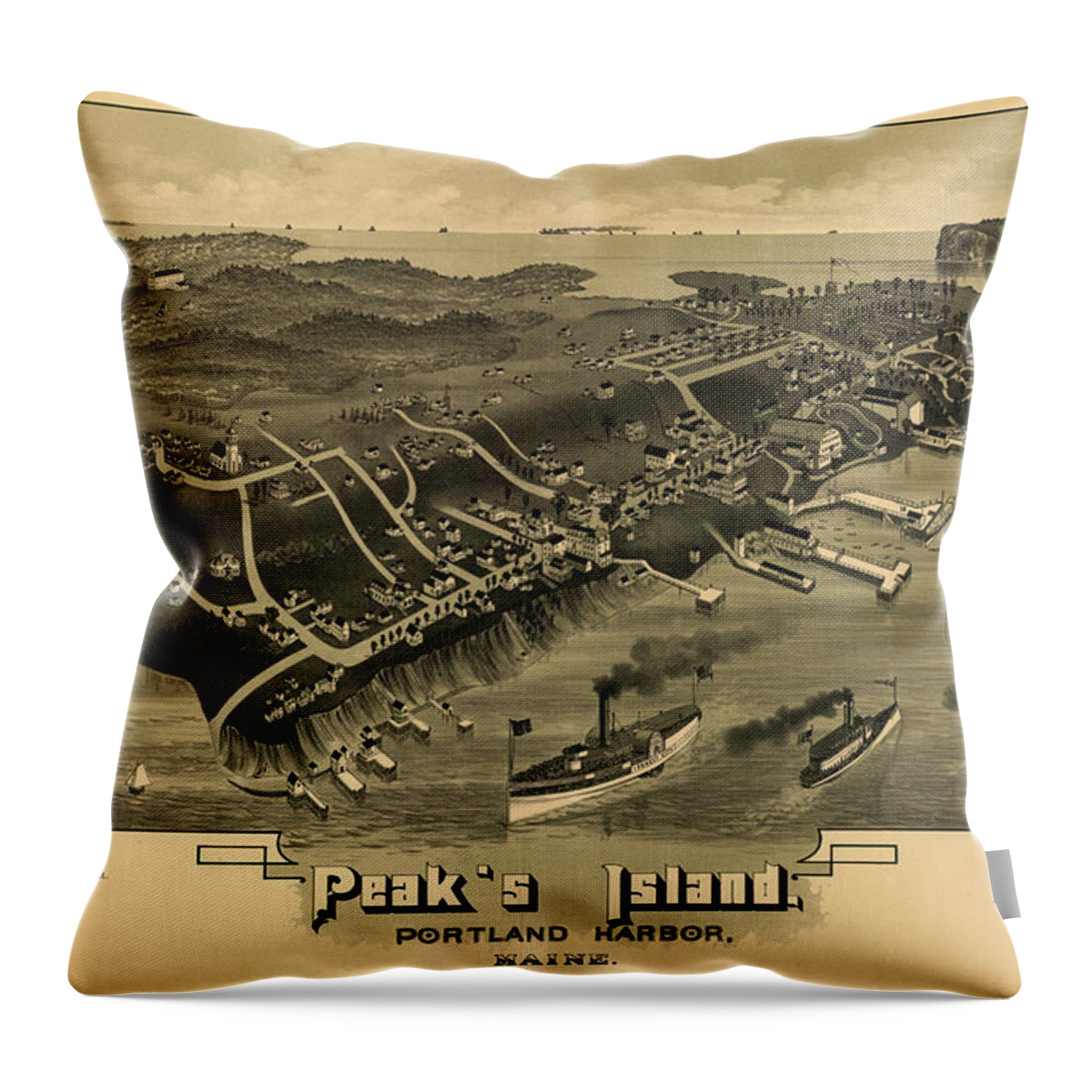 Bird's Eye View Throw Pillow featuring the painting Peak's Island, Portland harbor, Maine by Geo Walker