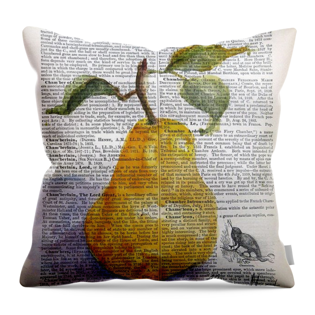 Pear Throw Pillow featuring the painting Pear on Antique Paper by Maria Hunt