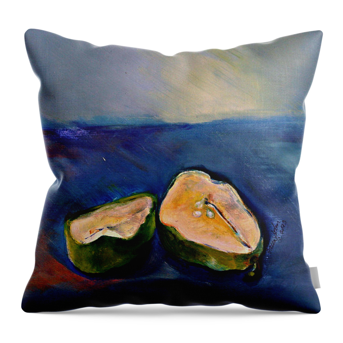 Oil Painting Throw Pillow featuring the painting Pear Split by Daun Soden-Greene