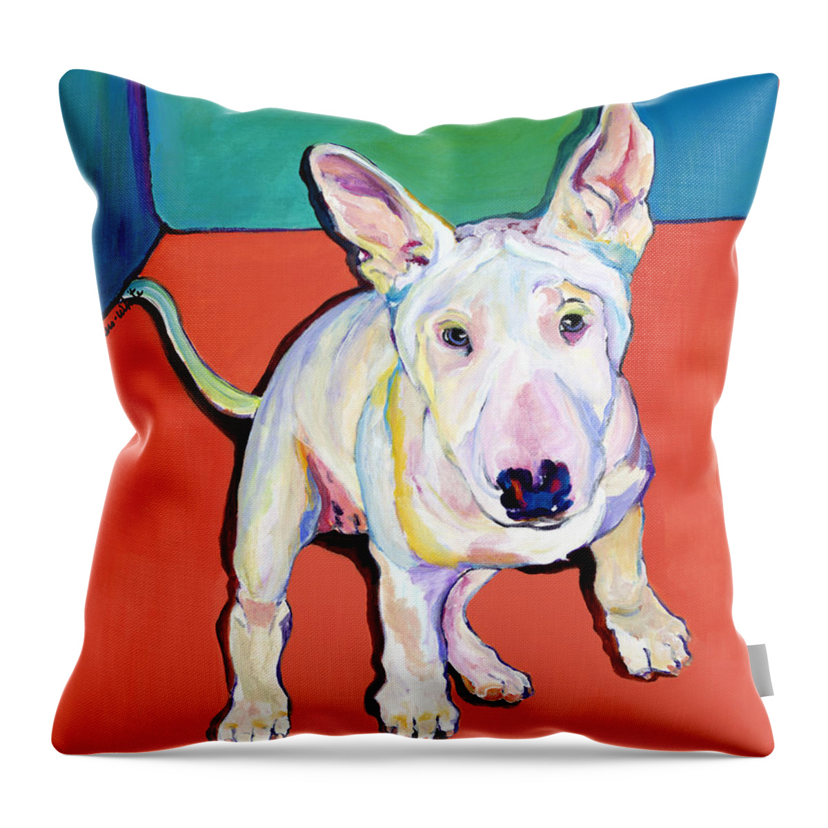 Pet Portrait Commissions Throw Pillow featuring the painting Pearl by Pat Saunders-White