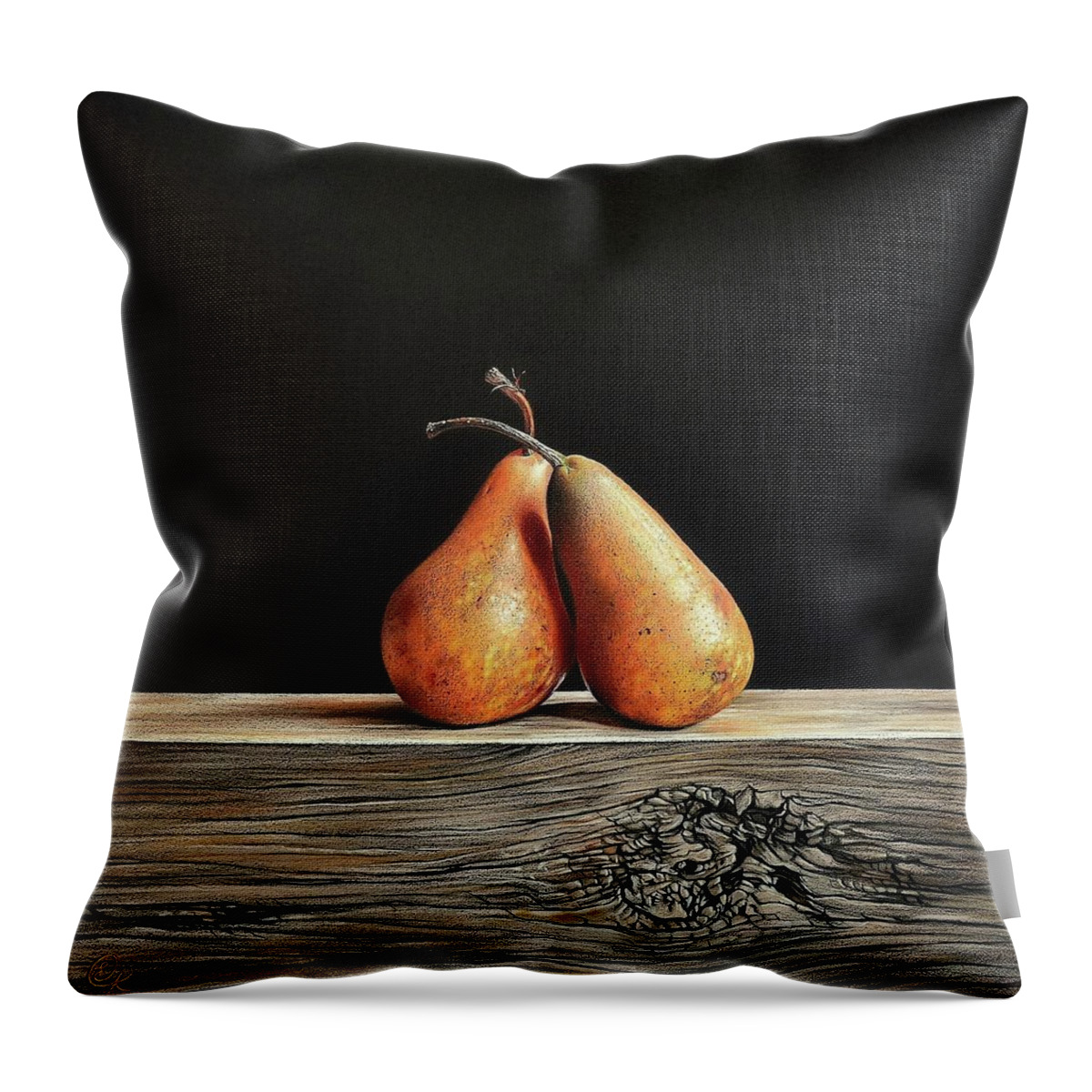 Still Life Throw Pillow featuring the drawing Pears by Elena Kolotusha