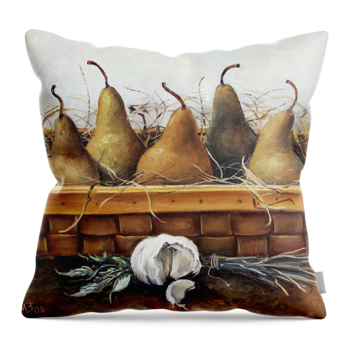  Throw Pillow featuring the painting Pears by Mikhail Zarovny