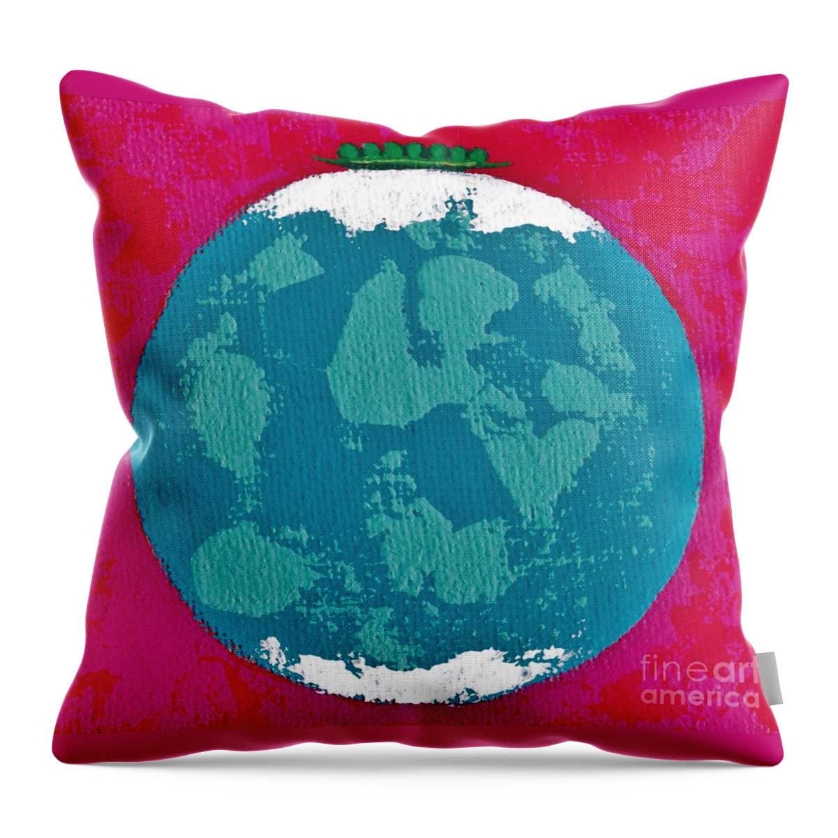 #abstractart #artist #colorful #contemporaryart #earth #expressionism #fineart #followart #iloveart #interiordesign #modernart #newartwork #painting #peas #surreal #surrealism #urban Throw Pillow featuring the painting Peas on Earth by Allison Constantino