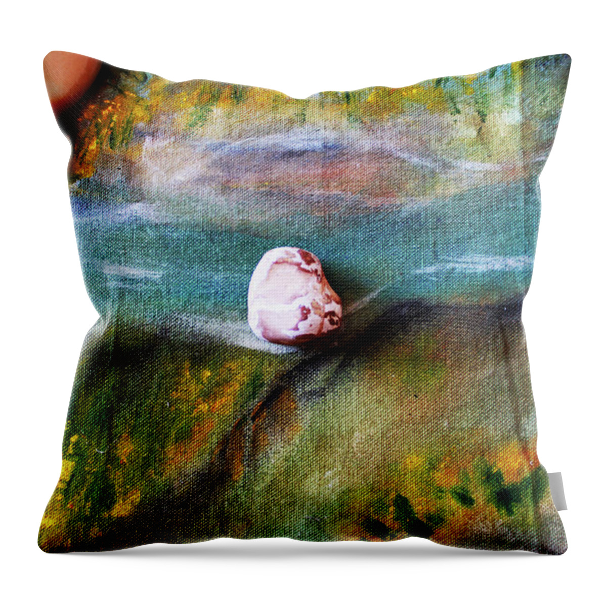 Augusta Stylianou Throw Pillow featuring the digital art Pebbles at the stream by Augusta Stylianou