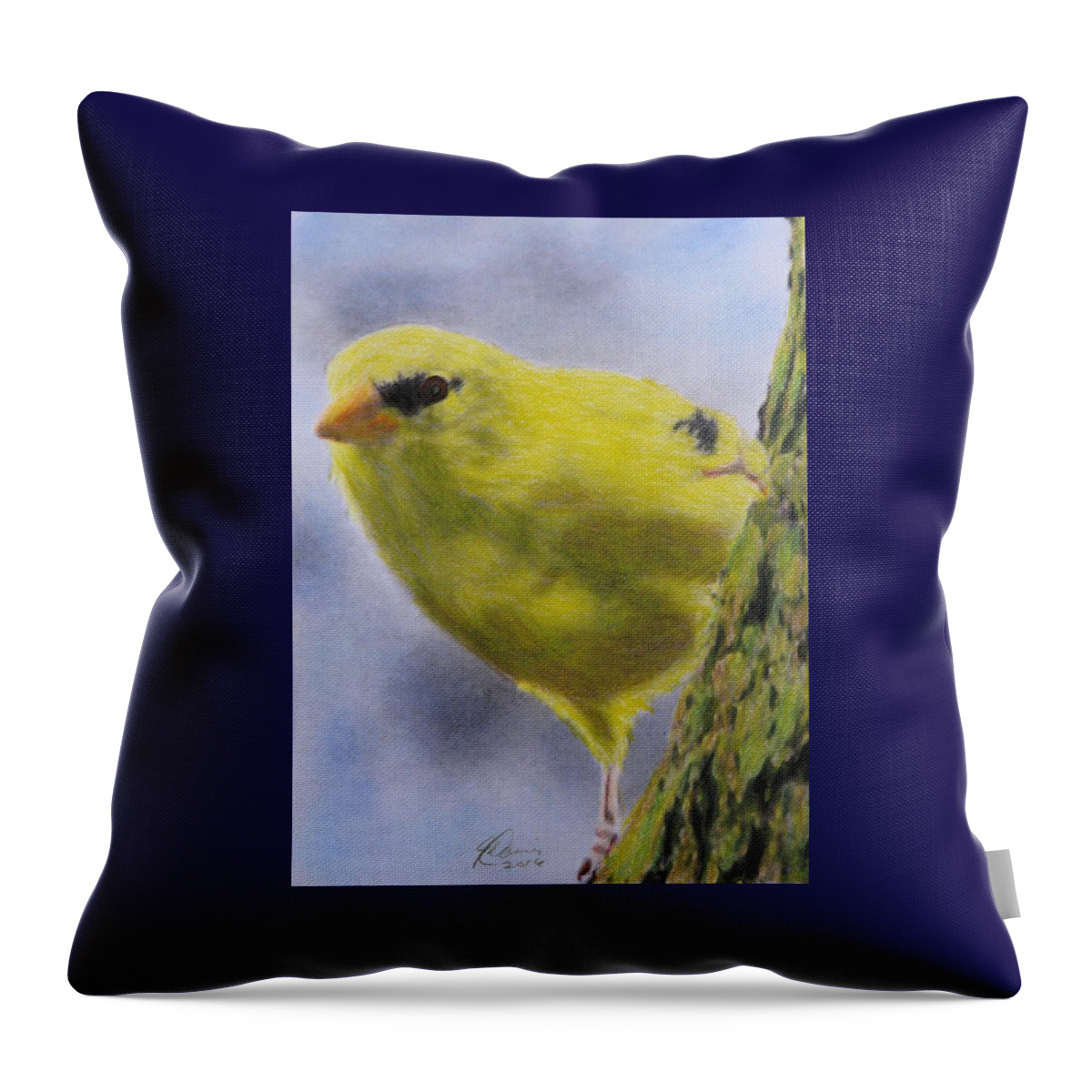 North American Goldfinch Drawings Throw Pillow featuring the drawing Peek A Boo by Angela Davies