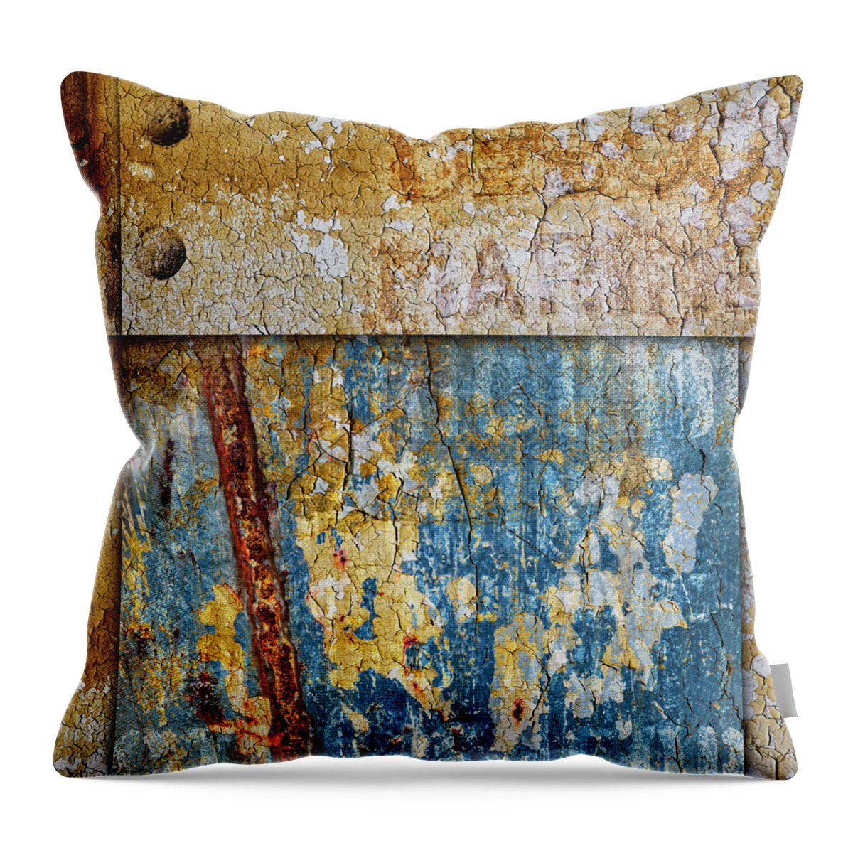 Paint Throw Pillow featuring the mixed media Peeling Paint and Rusty Metal by Carol Leigh