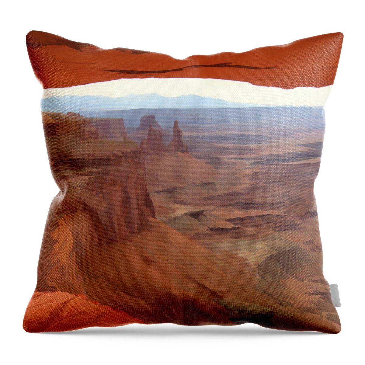 Canyonlands Throw Pillow featuring the digital art Peering Out 2 Watercolor by Gary Baird