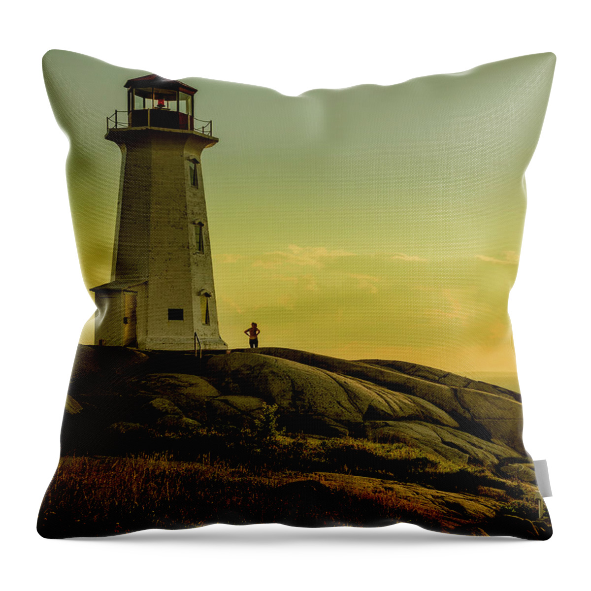 2016 Throw Pillow featuring the photograph Peggys Cove Lighthouse at Sunset by Ken Morris