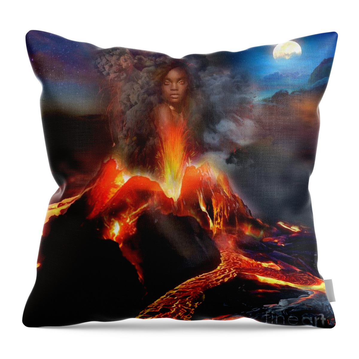 Pele - Volcano Goddess Throw Pillow featuring the mixed media Pele - Volcano Goddess by Carl Gouveia