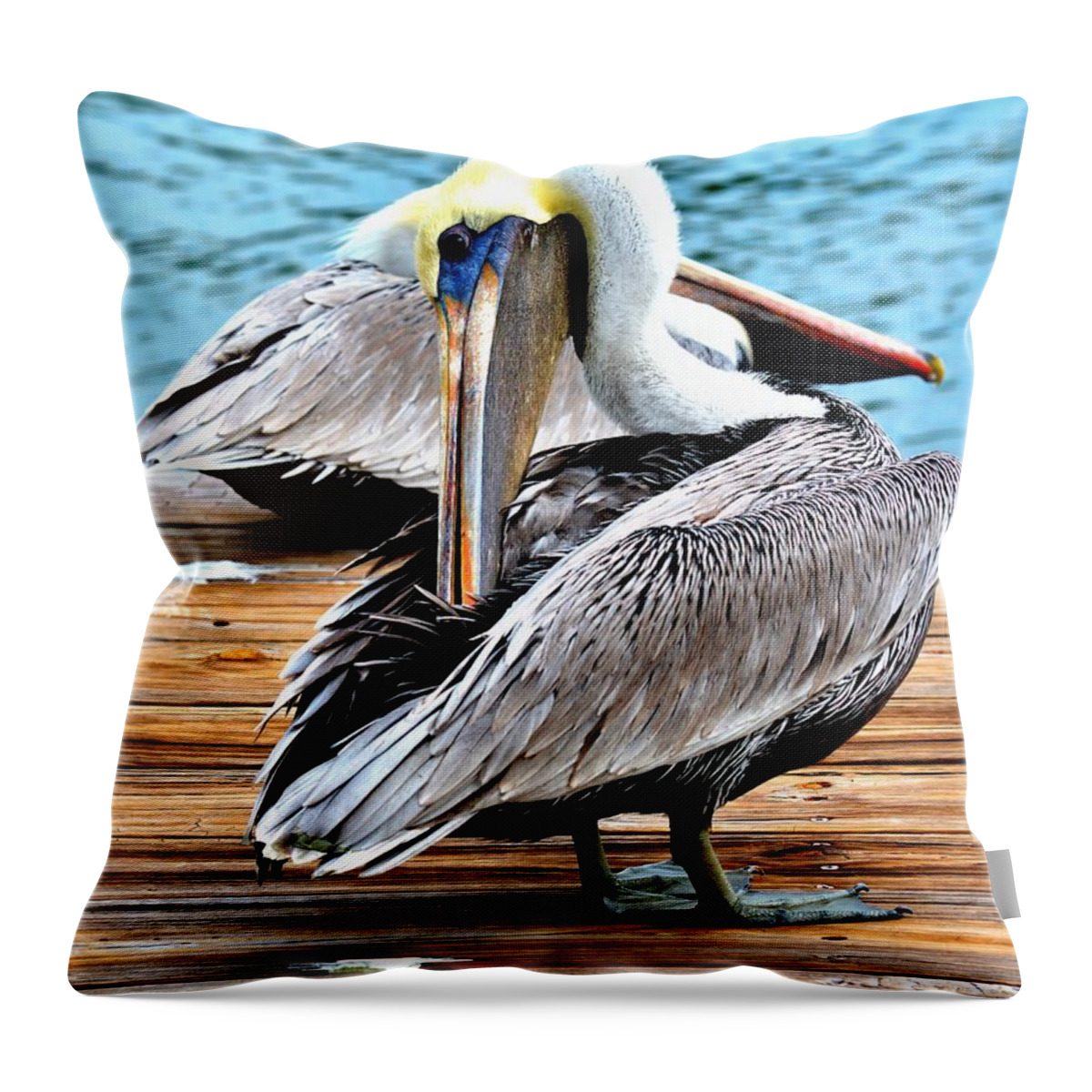 Pelican Throw Pillow featuring the digital art Pelican Ally by Alison Belsan Horton