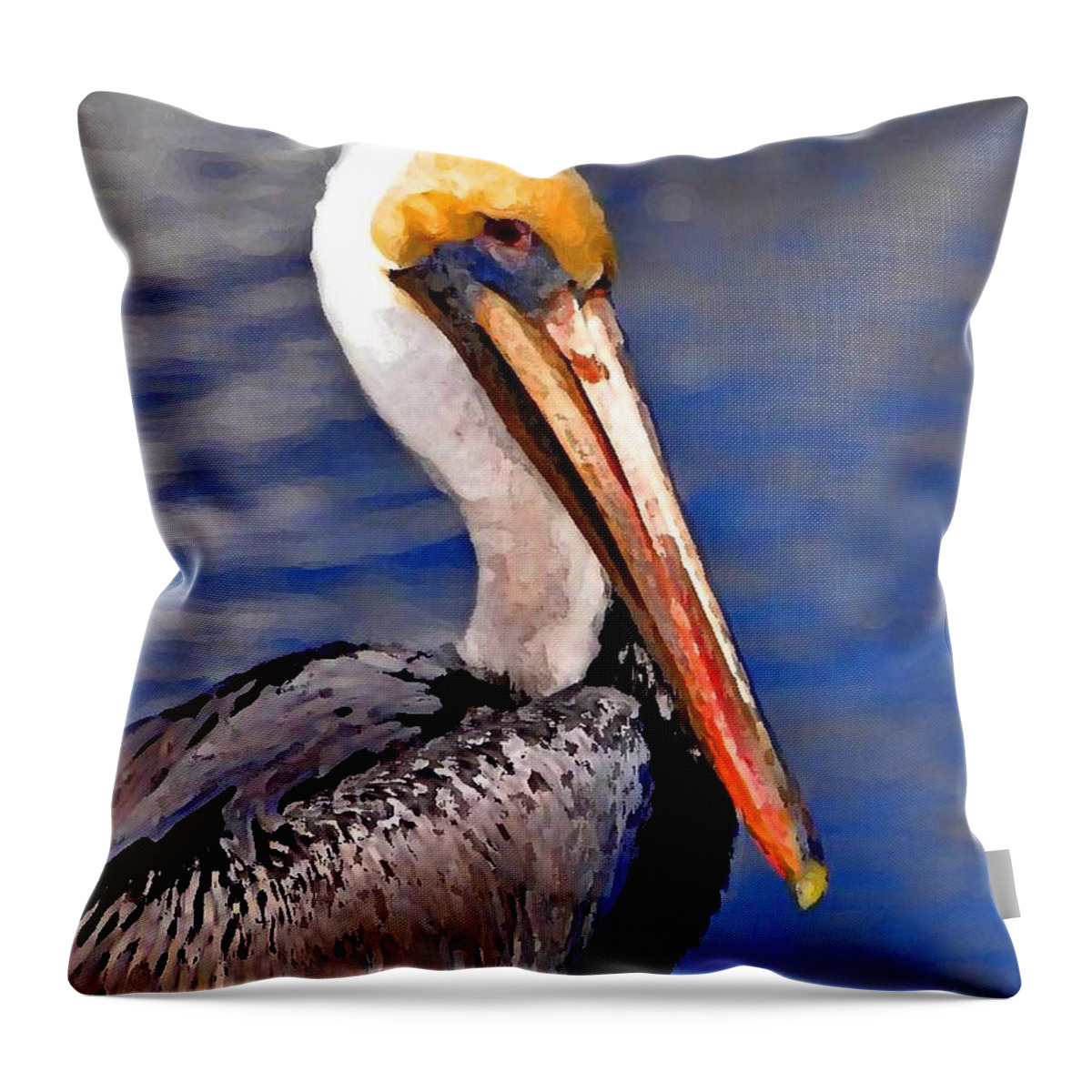 Pelican Throw Pillow featuring the painting Pelican Head Shot by Michael Thomas