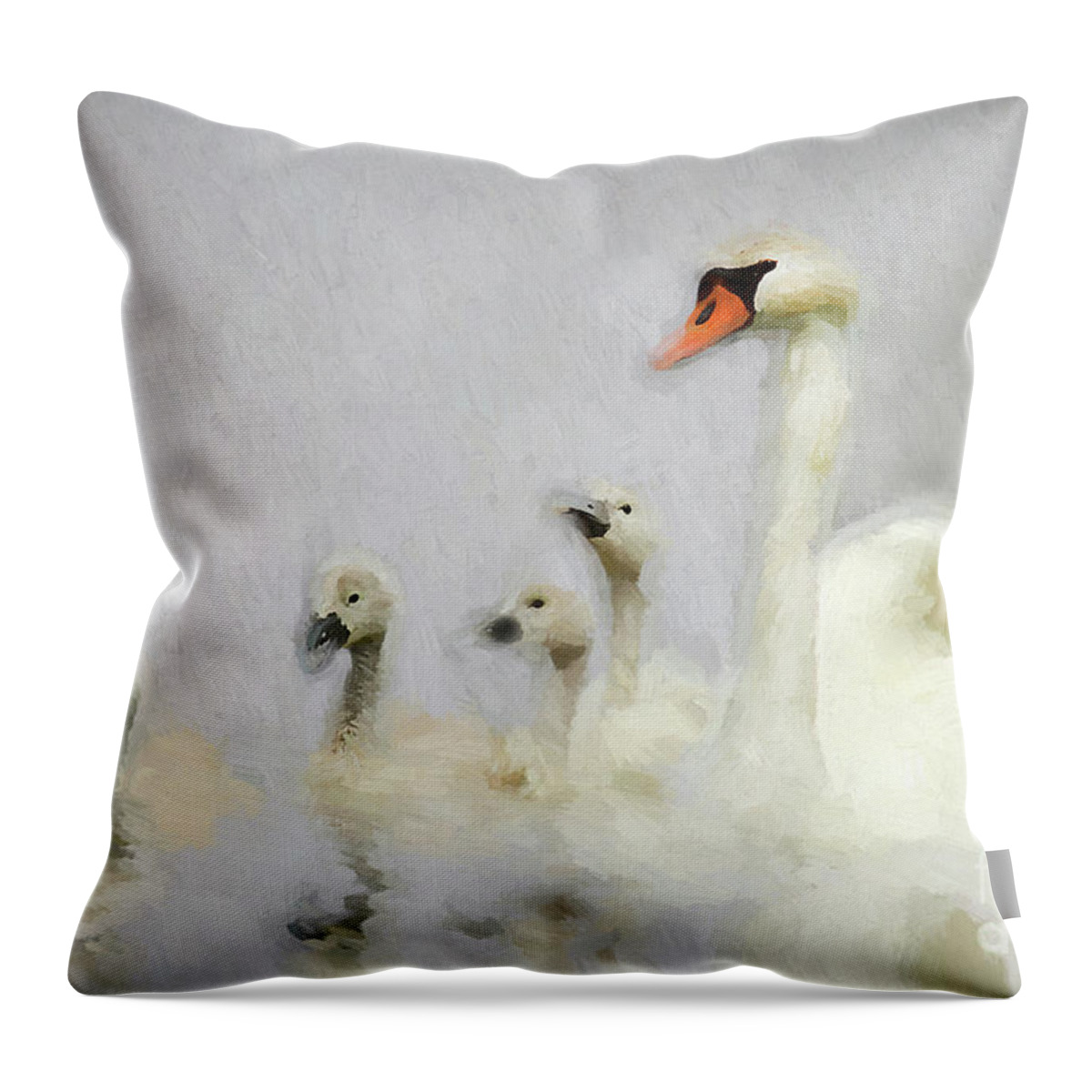 Lake Throw Pillow featuring the photograph Pen and her Cygnets by Darren Fisher