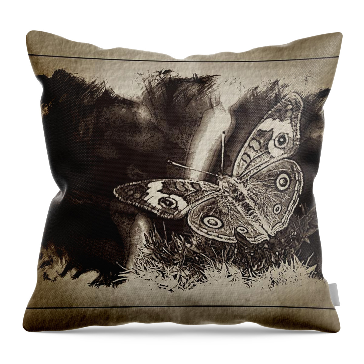 Butterfly Throw Pillow featuring the photograph Pen and Ink Fall Butterfly by Karen McKenzie McAdoo
