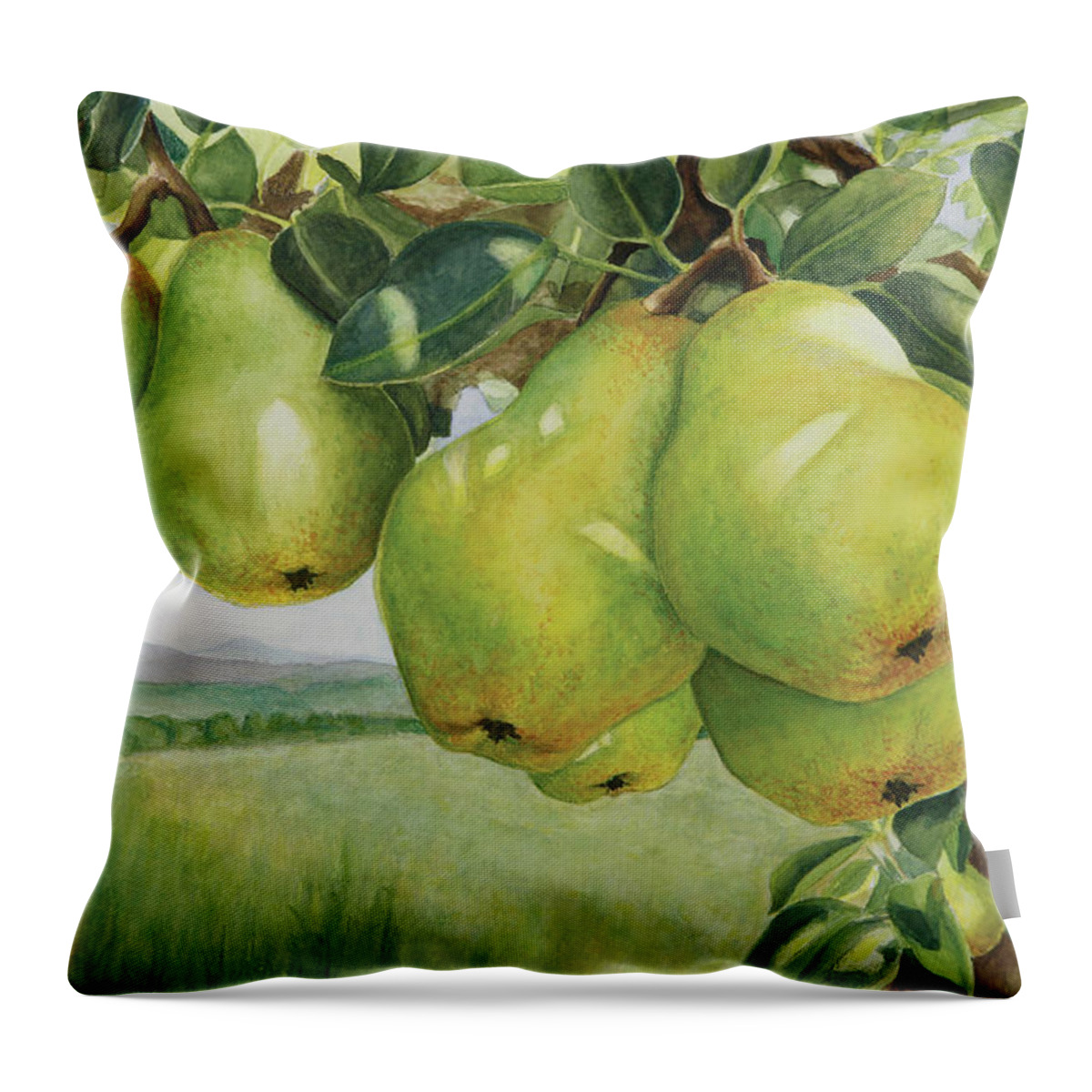 Pears Throw Pillow featuring the painting Pendulous Pears by Tara D Kemp
