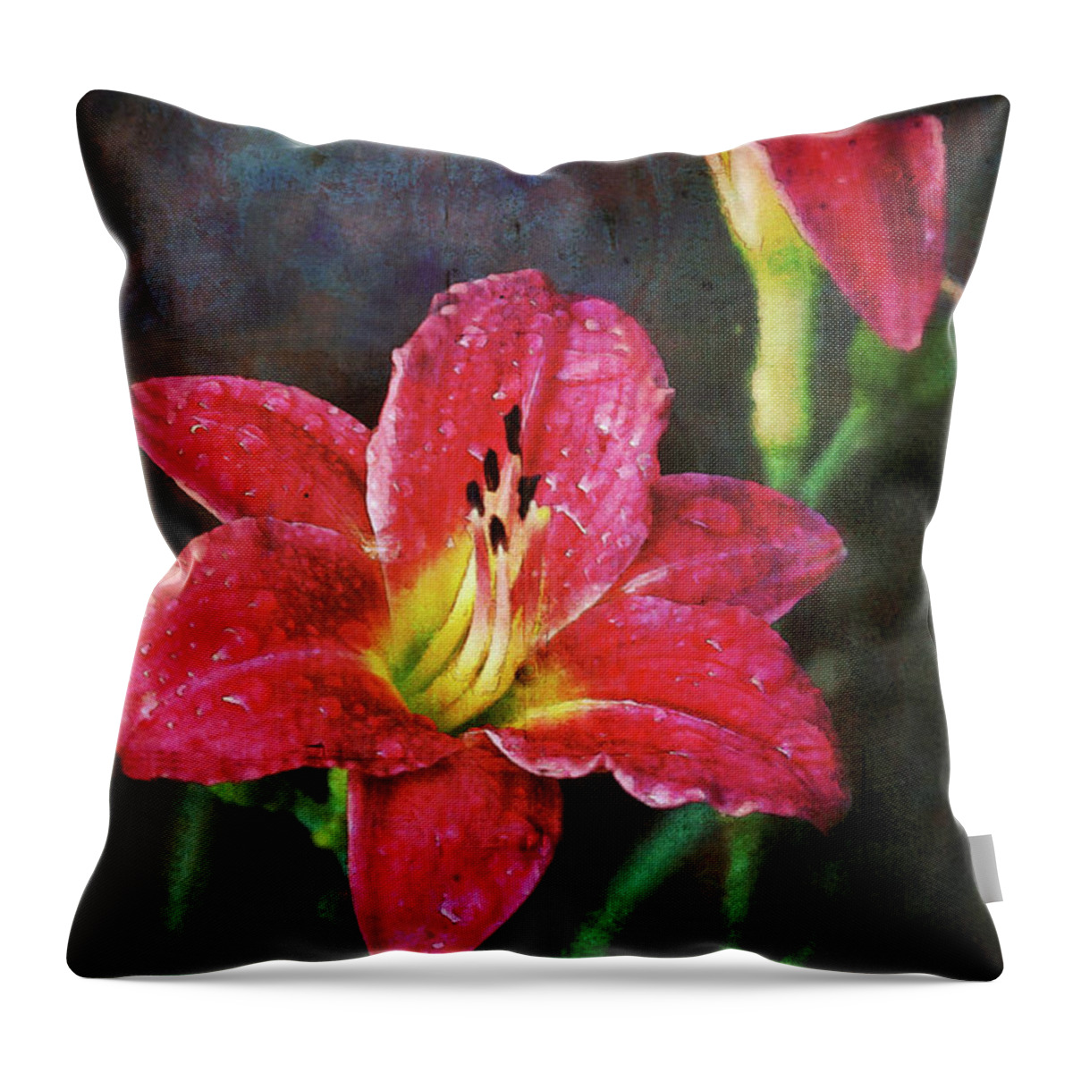 Red. Lily Throw Pillow featuring the photograph After the Rain Lily by Jerry Griffin