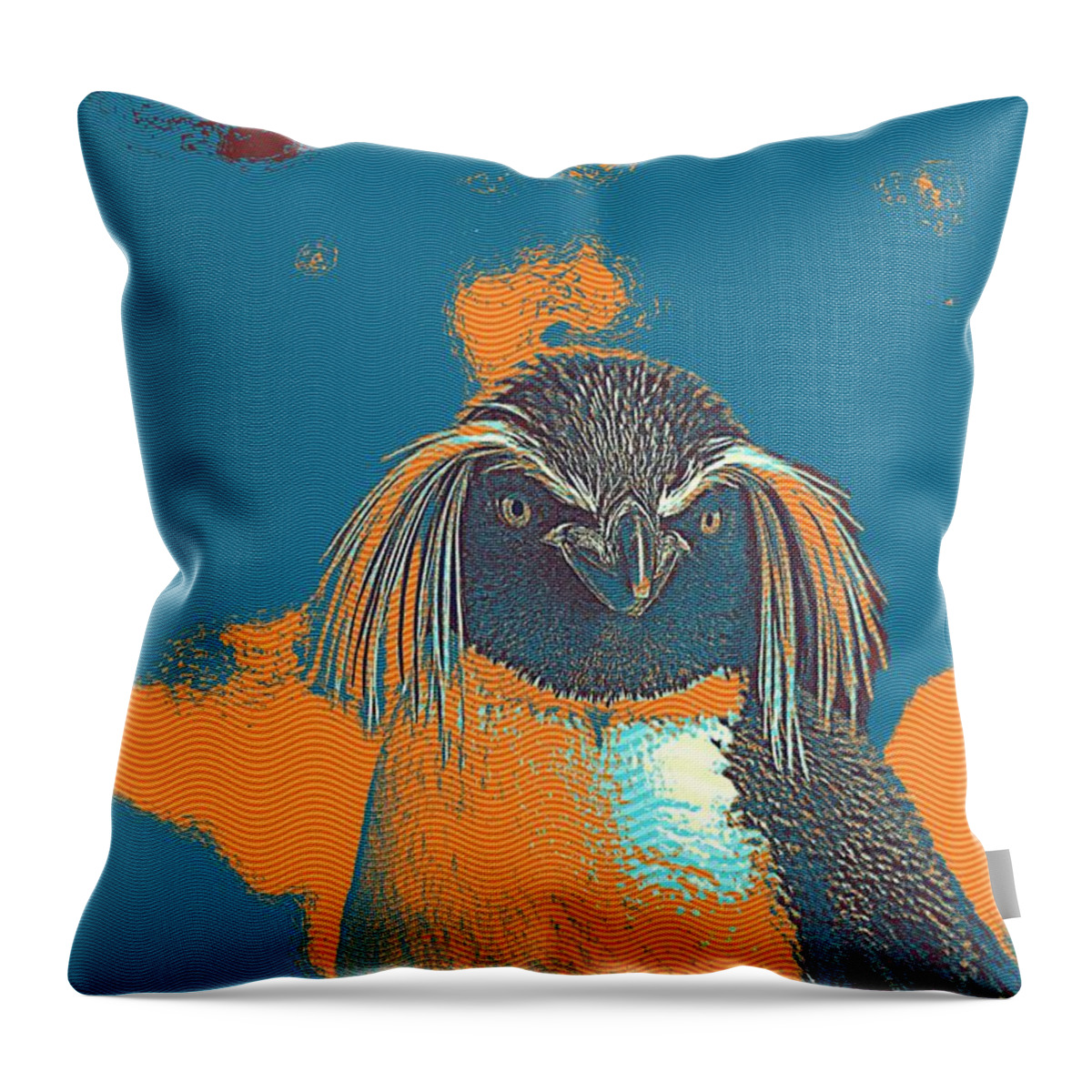 Penguin Throw Pillow featuring the painting Penguin Rockhopper by Celestial Images