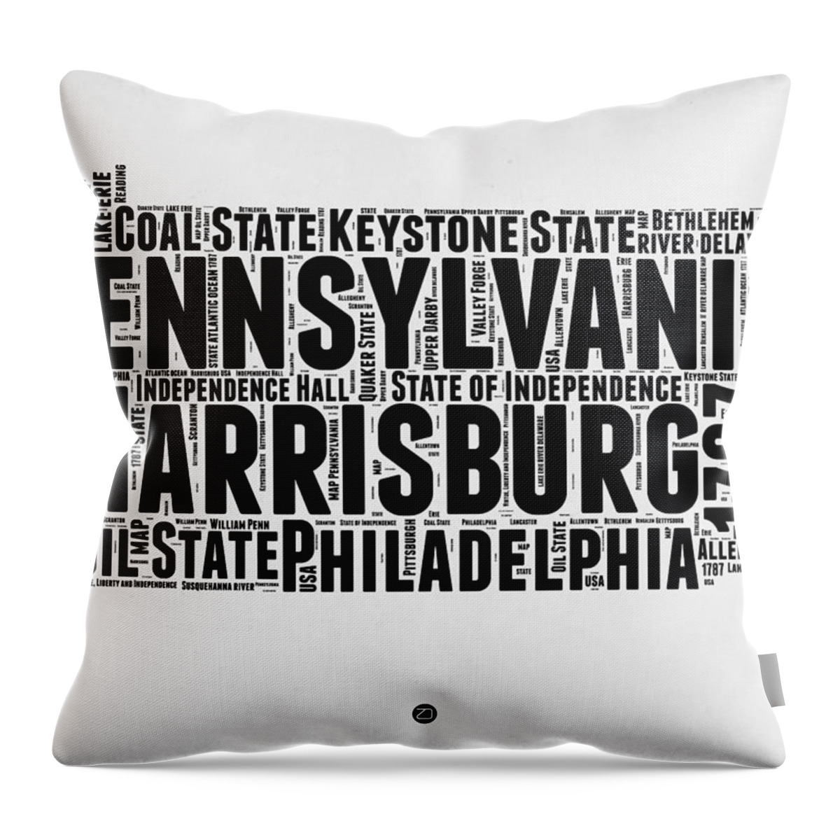 Pennsylvania Throw Pillow featuring the digital art Pennsylvania Word Cloud Map 2 by Naxart Studio