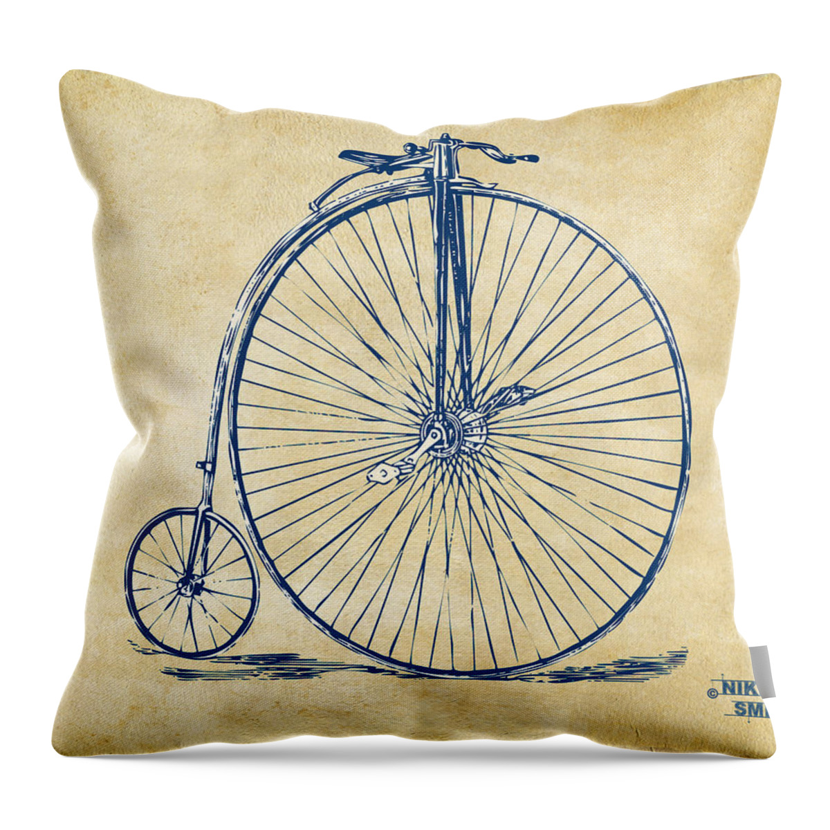 Penny-farthing Throw Pillow featuring the digital art Penny-Farthing 1867 High Wheeler Bicycle Vintage by Nikki Marie Smith