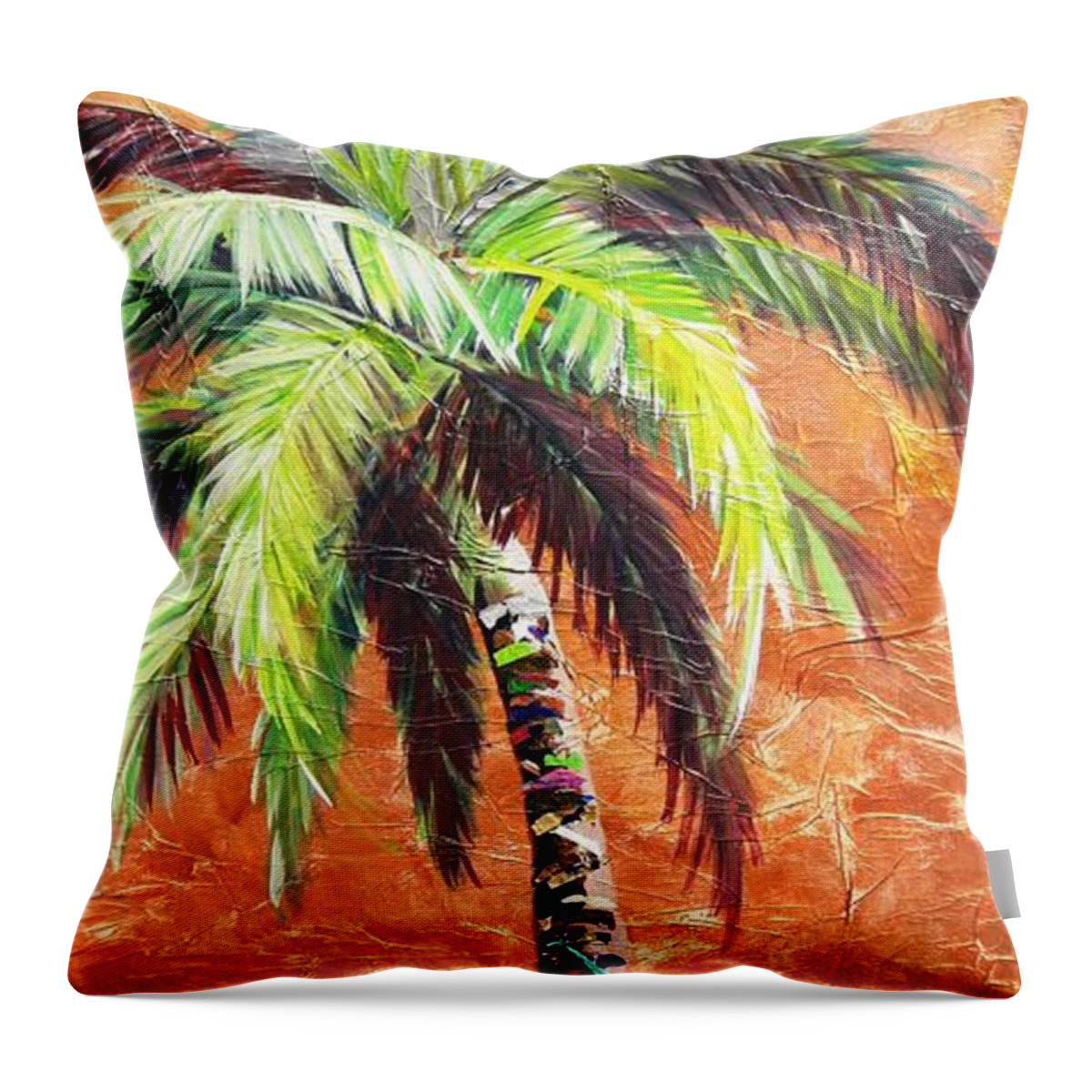 Copper Throw Pillow featuring the painting Penny Palm by Kristen Abrahamson