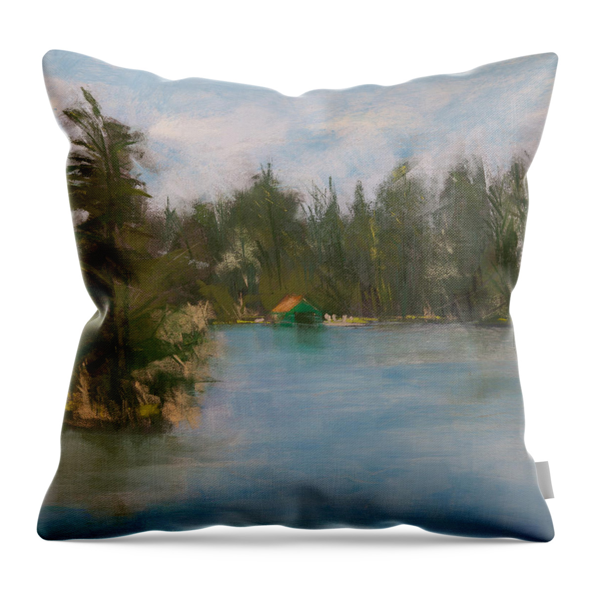Penwood On Fourth Lake Throw Pillow featuring the painting Penwood on Fourth Lake by David Patterson