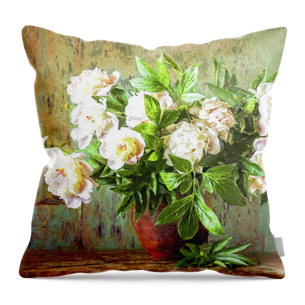 Peonies Throw Pillow featuring the digital art Peonies In a Vase by Sandra Selle Rodriguez