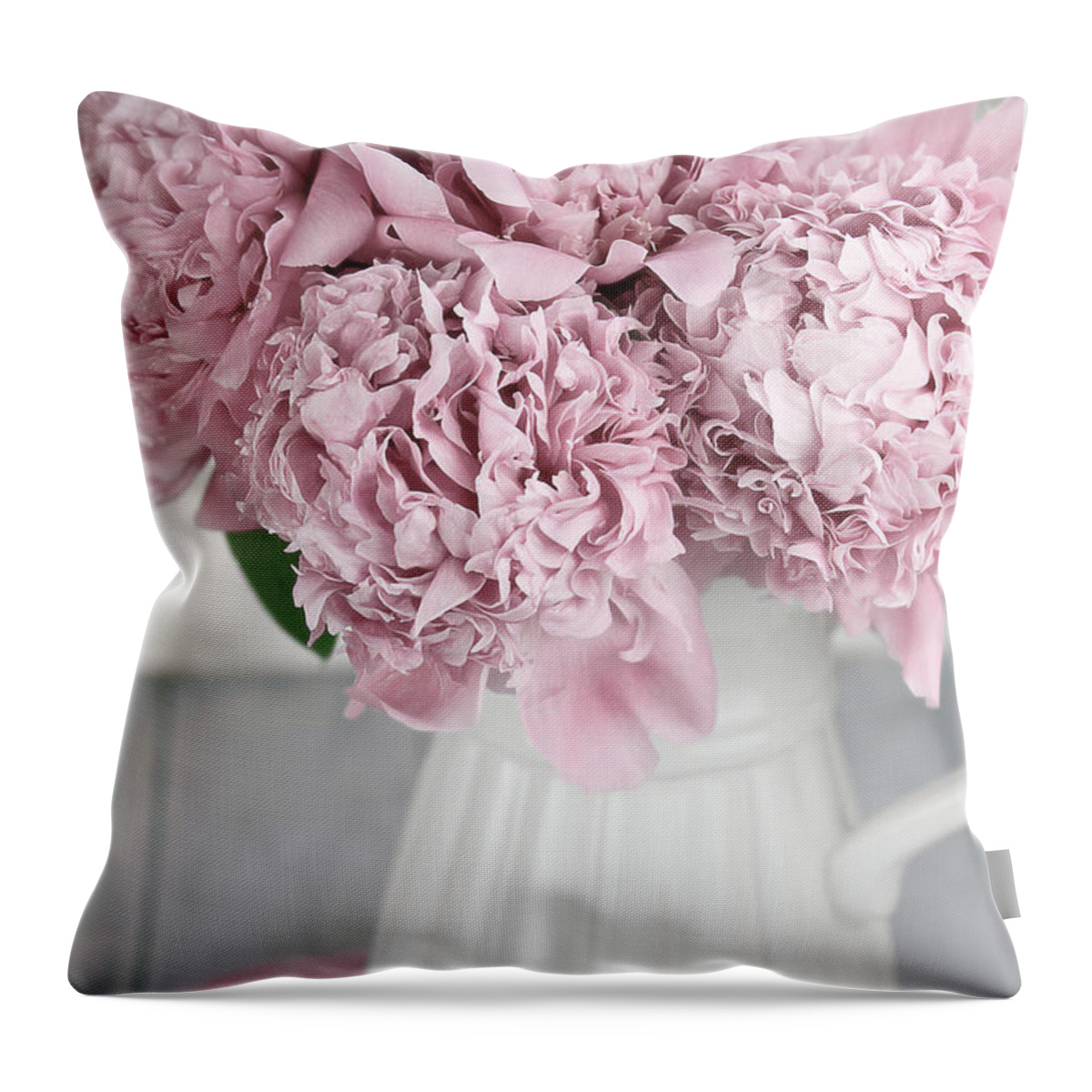 Peony;peonies;paeonia Suffruticosa;paeoniaceae;flower;flowers;pink;floral;overhead Throw Pillow featuring the photograph Peonies in a Vase by Stephanie Frey