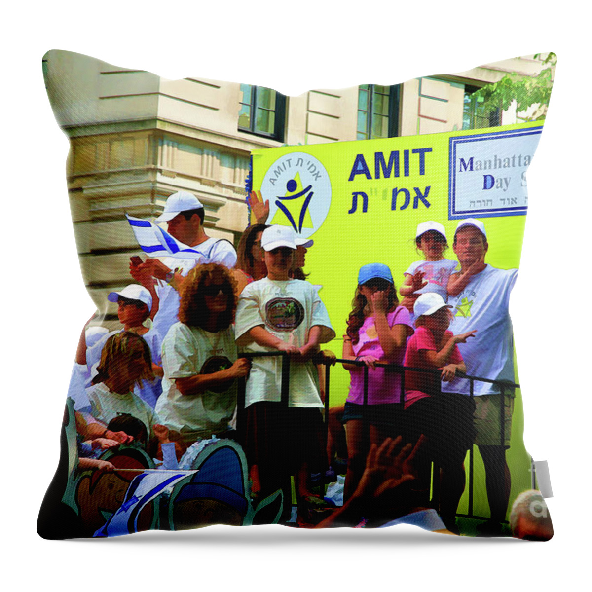 Jewish Throw Pillow featuring the photograph People Celebrating Israel Day NY by Chuck Kuhn