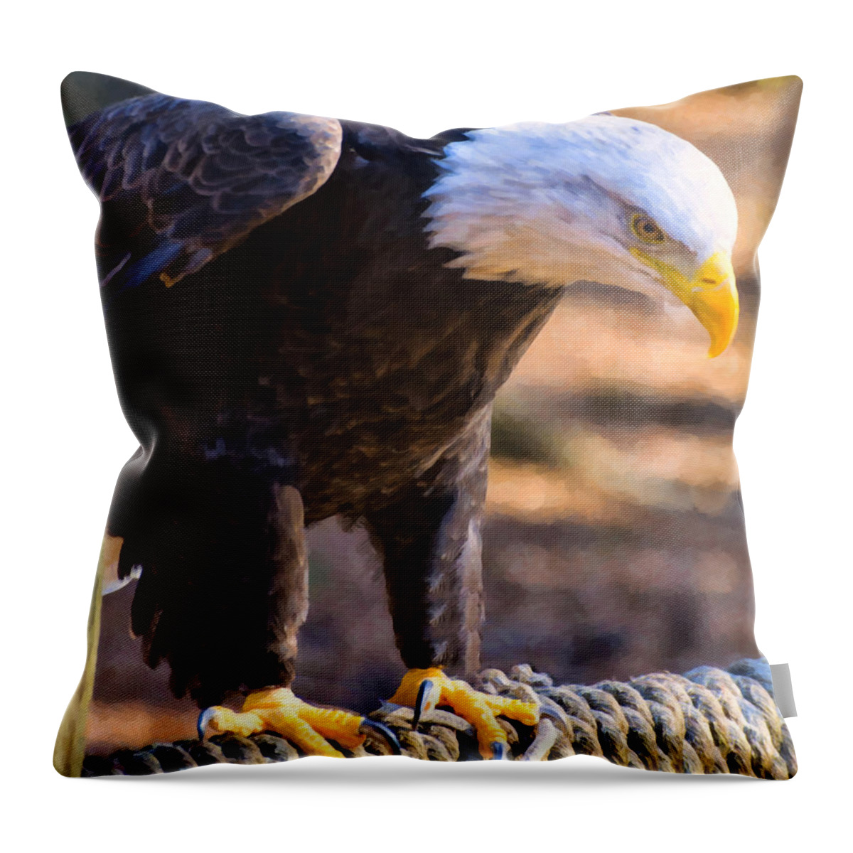 Bald Eagle Throw Pillow featuring the digital art Perched Bald Eagle by Flees Photos
