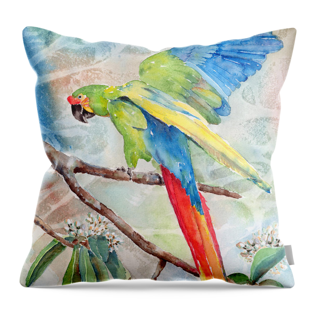 Macaw Throw Pillow featuring the painting Perfect Landing by Arline Wagner
