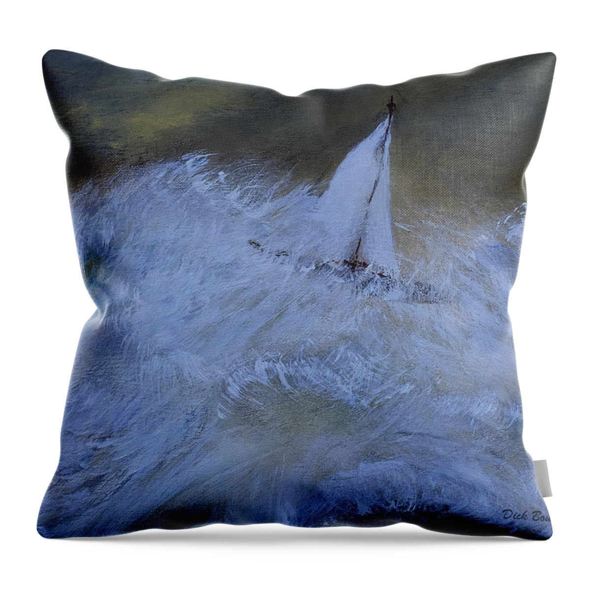 Ship Throw Pillow featuring the painting Peril at Sea by Dick Bourgault
