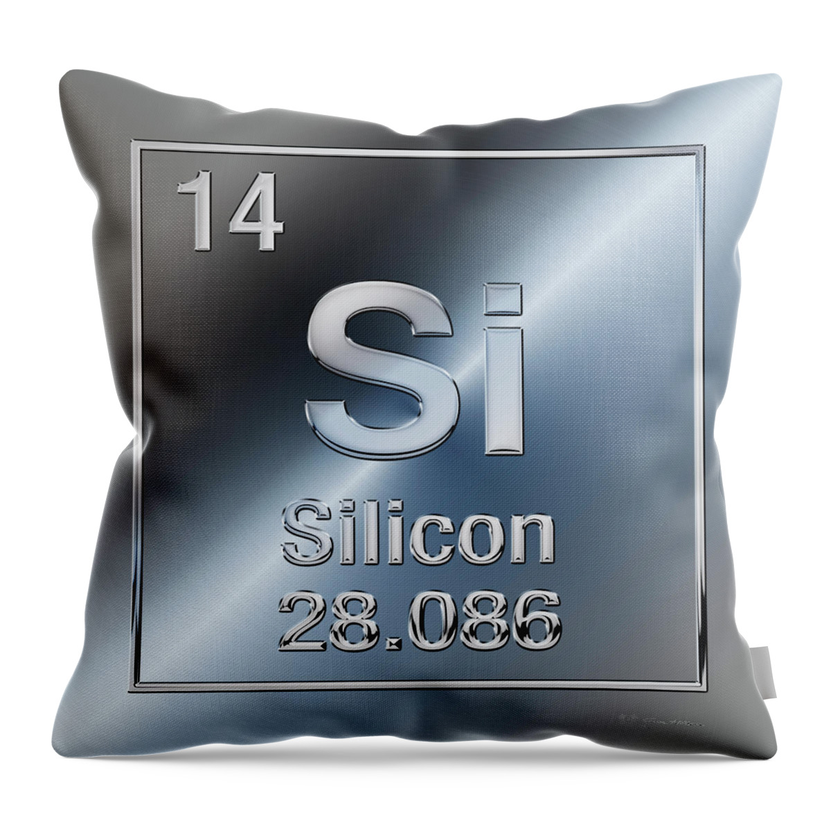 ‘the Elements’ Collection By Serge Averbukh Throw Pillow featuring the digital art Periodic Table of Elements - Silicon - Si by Serge Averbukh