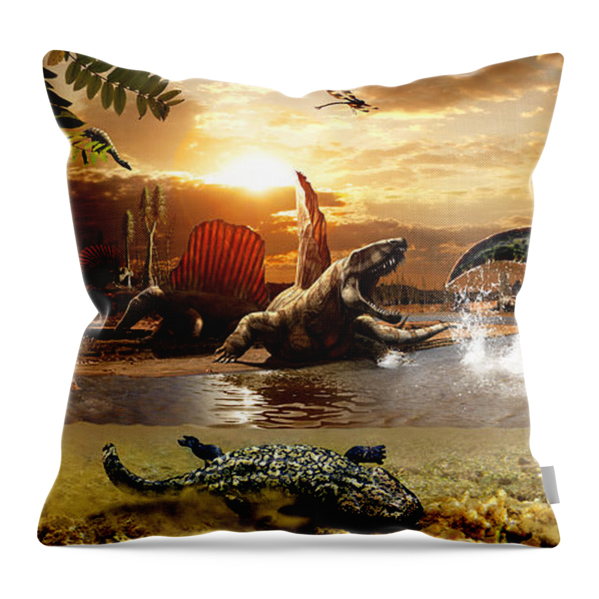 Paleoart Throw Pillow featuring the digital art Permian Scene by Julius Csotonyi