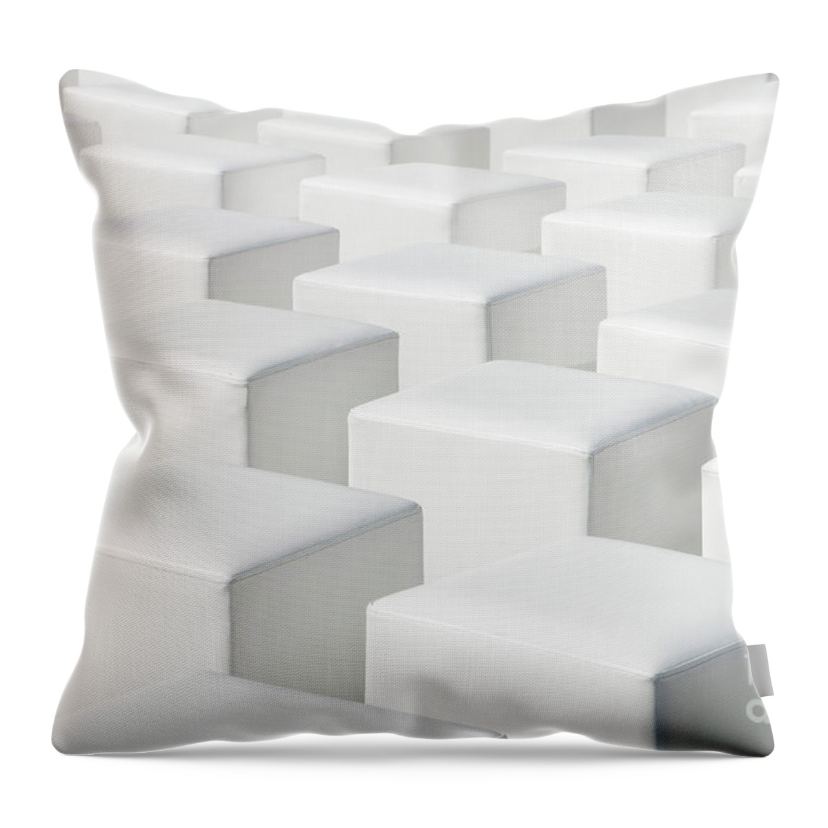 Perspective Throw Pillow featuring the photograph Perspective white geometric cube outdoor chairs background by Yanin Kongurai