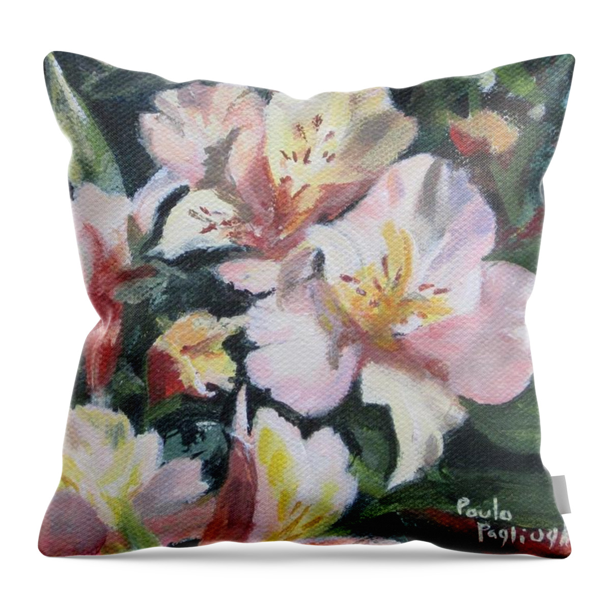 Acrylic Throw Pillow featuring the painting Peruvian Lily by Paula Pagliughi