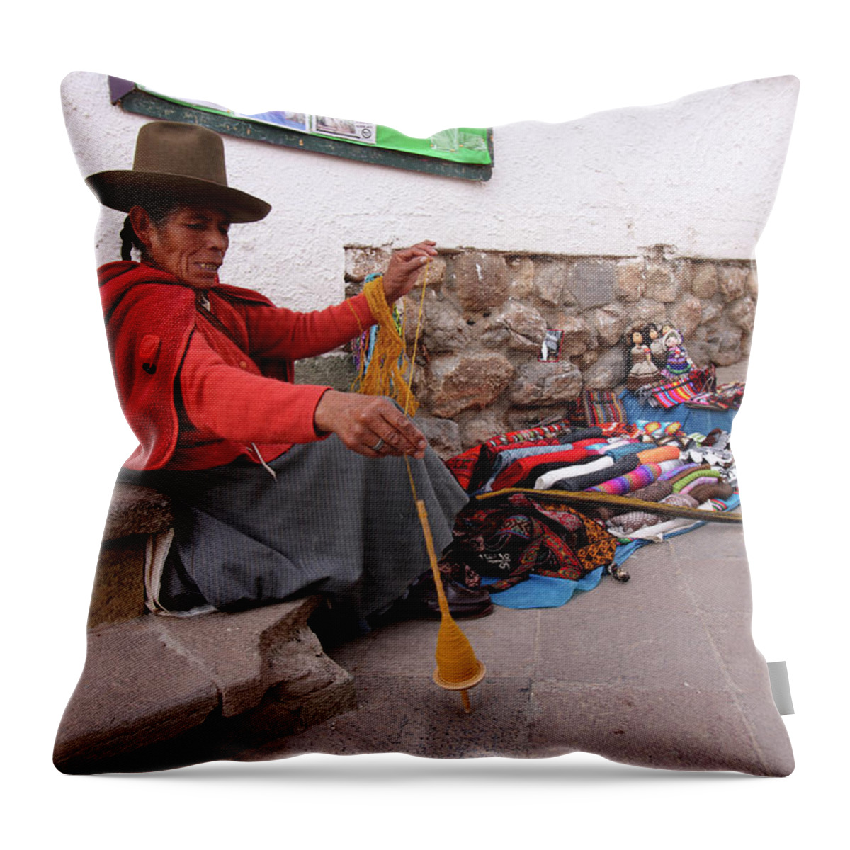 Picchu Throw Pillow featuring the photograph Peruvian Weaver by Aidan Moran