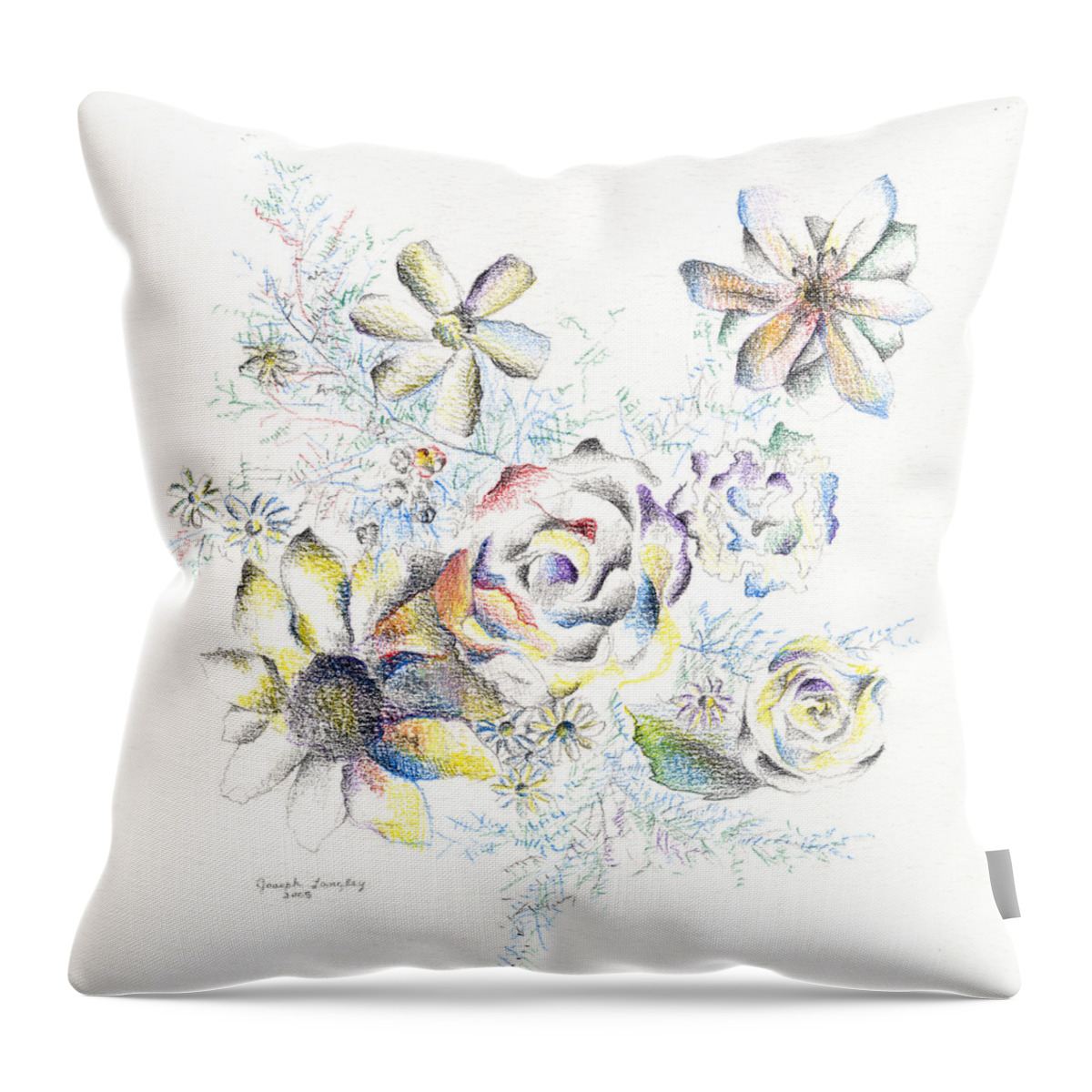 Floral Throw Pillow featuring the drawing Petals on the Porch by Joseph A Langley