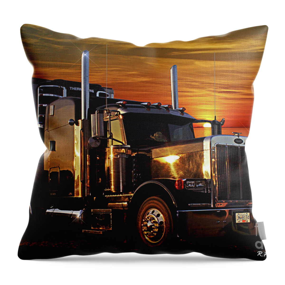 Big Rigs Throw Pillow featuring the photograph Peterbilt into the Sunset by Randy Harris